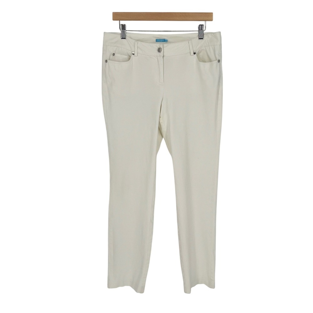J. McLaughlin Womens Straight Leg Cotton Pants Size 10 Off White Casual Preppy